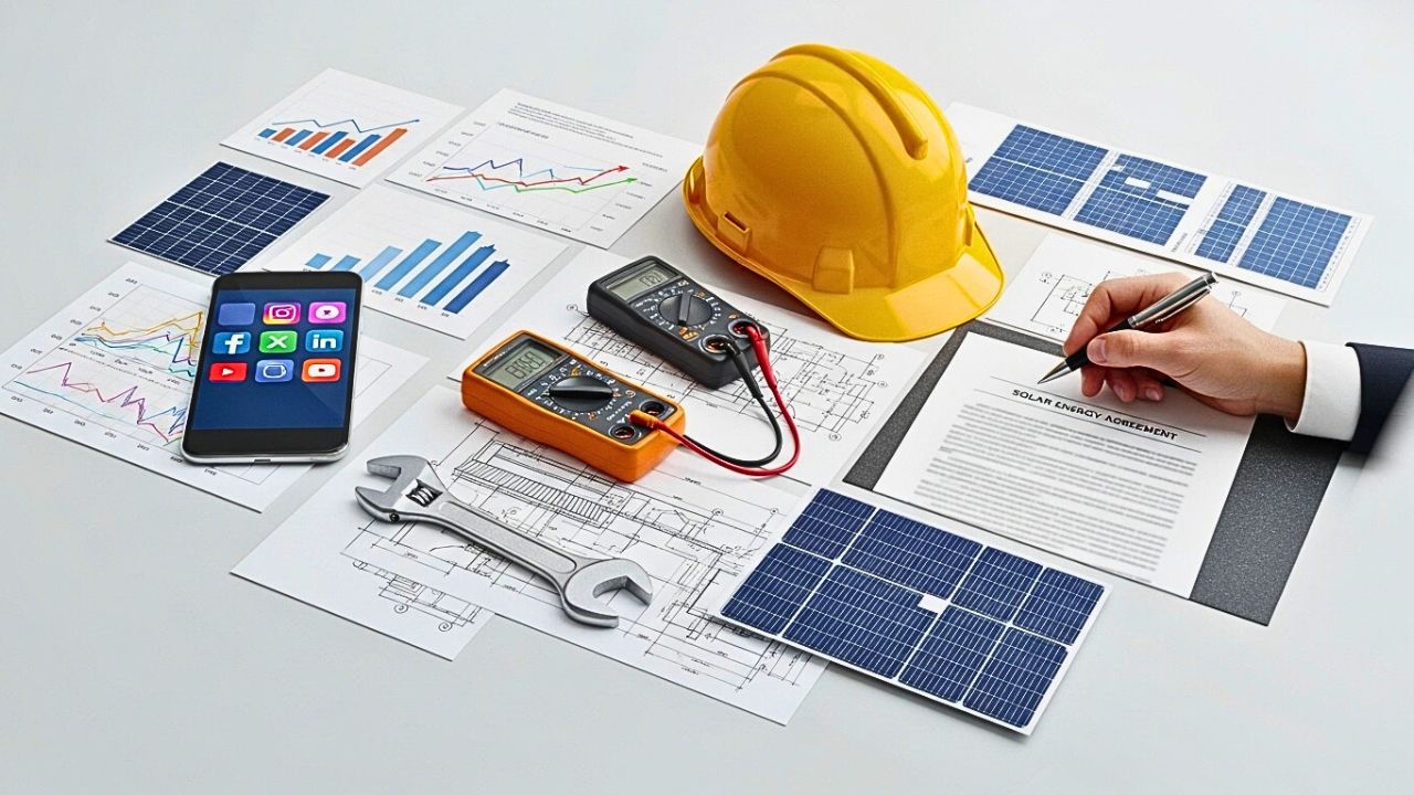 Pessoa manuseando painéis solares