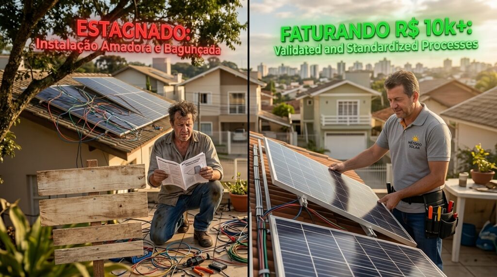 O mercado de energia solar em 2026 está transbordando clientes. O que separa quem fatura R$ 10k por mês de quem continua estagnado é apenas uma coisa Processos Validados.