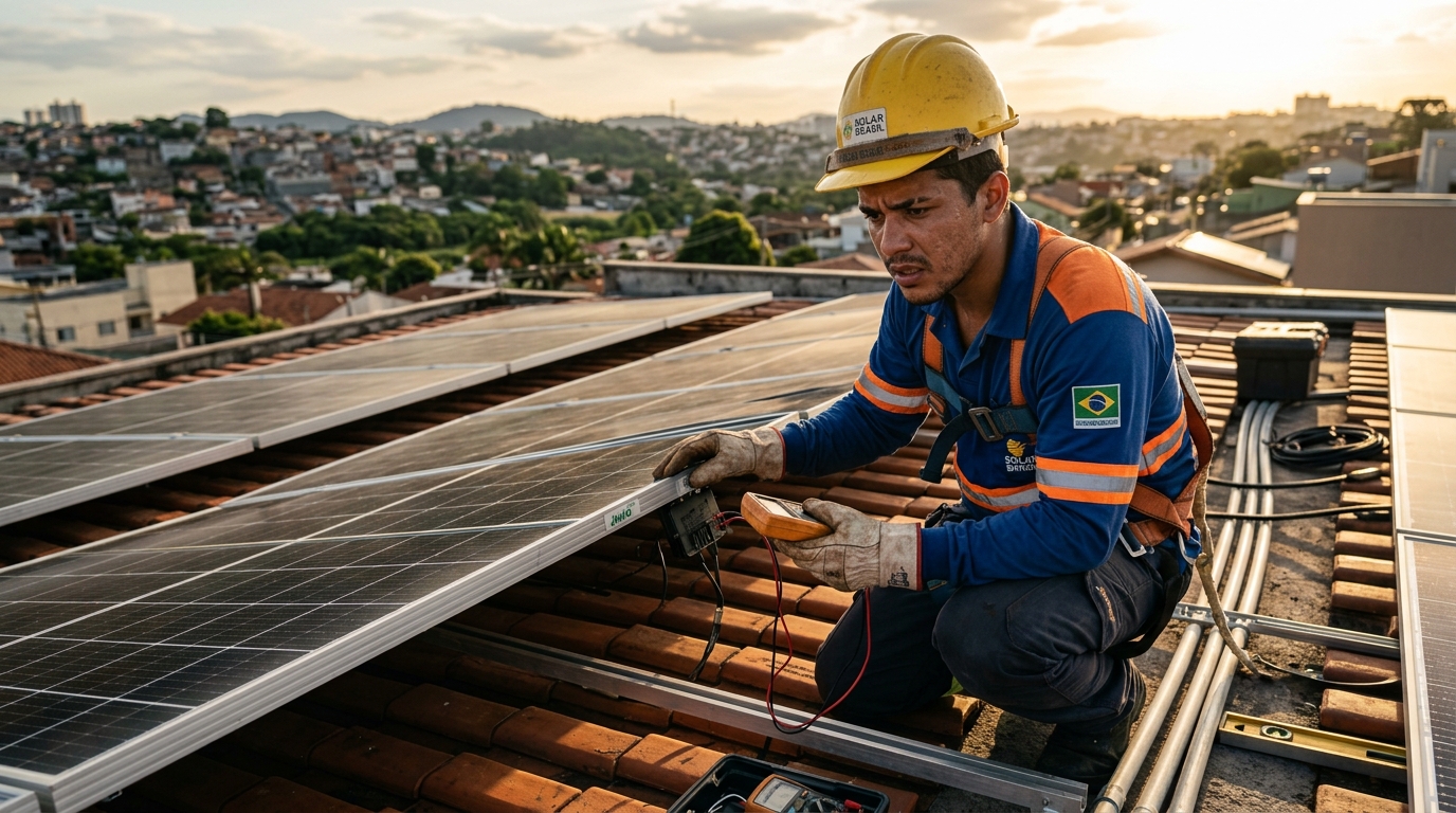 Técnico analisando instalação de energia solar